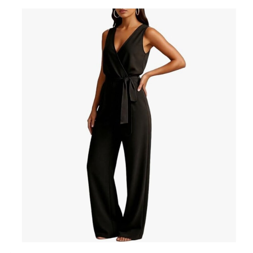 Lascana V Neck Black Sleeveless Jumpsuit Romper Size 36 NWT